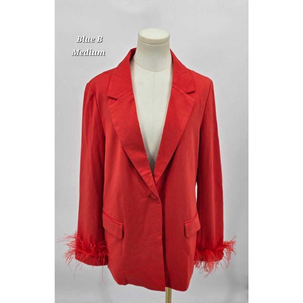 Blue B Edgy Glam Feather Trim Blazer – Tangerine Tango – Size Medium‎